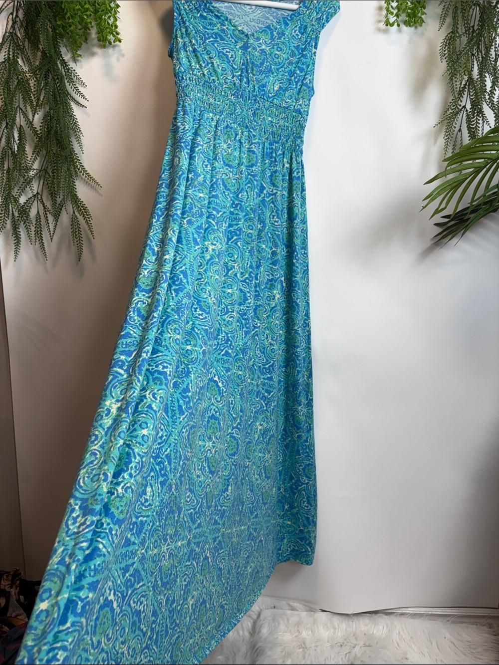 Source Unknown Blue and Green Paisley Maxi Dress